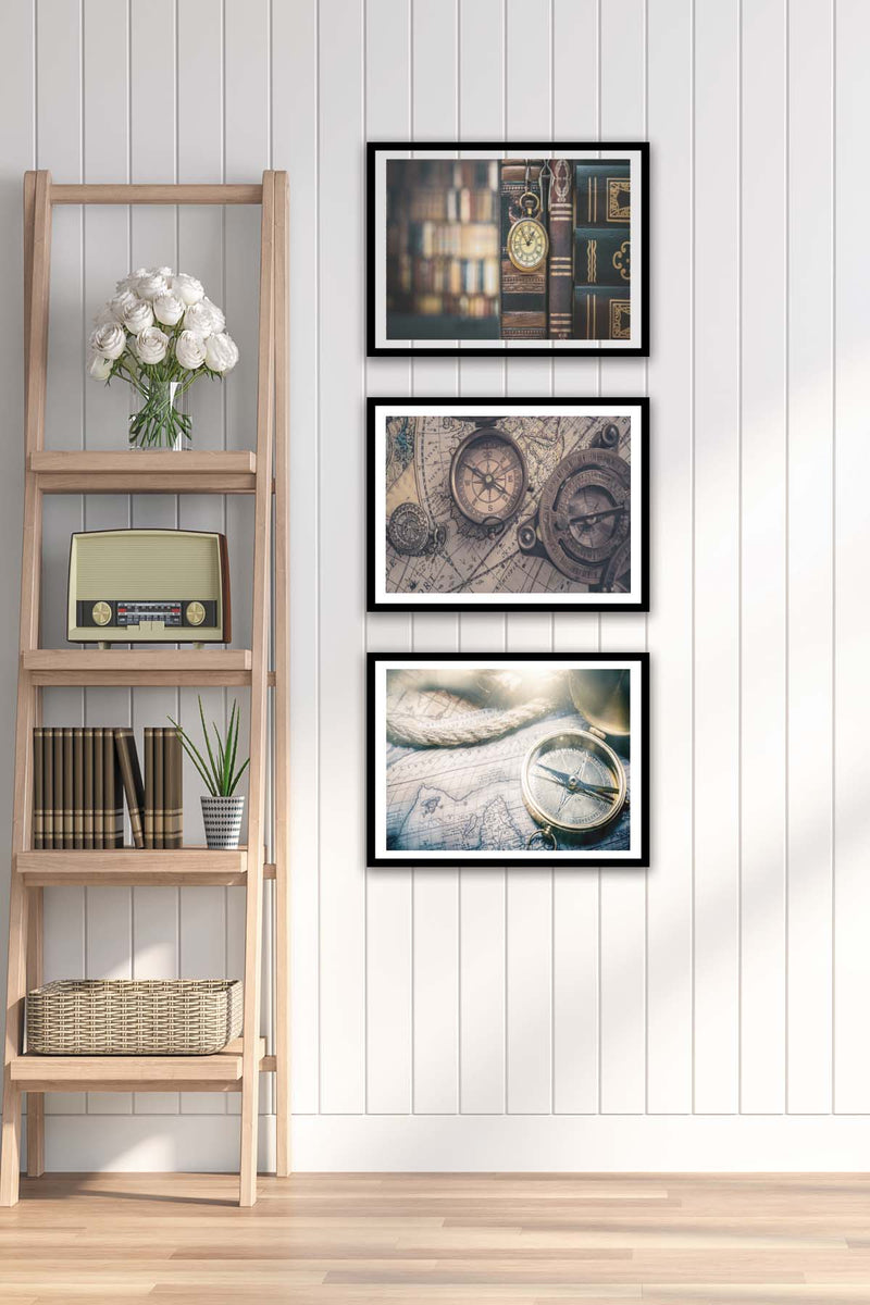 3 Parça Piri Reis Siyah Çerçeve Görünümlü Mdf Tablo Seti Bonvagon