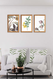 3 Parça Renkli Çiçekler Ahşap Çerçeve Görünümlü Dijital Baskı Tablo Seti Bonvagon