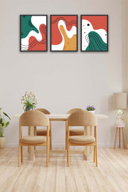 3 Parça Renkli Modern Tarzda Siyah Çerçeve Görünümlü Uv Baskı Mdf Tablo Seti Bonvagon