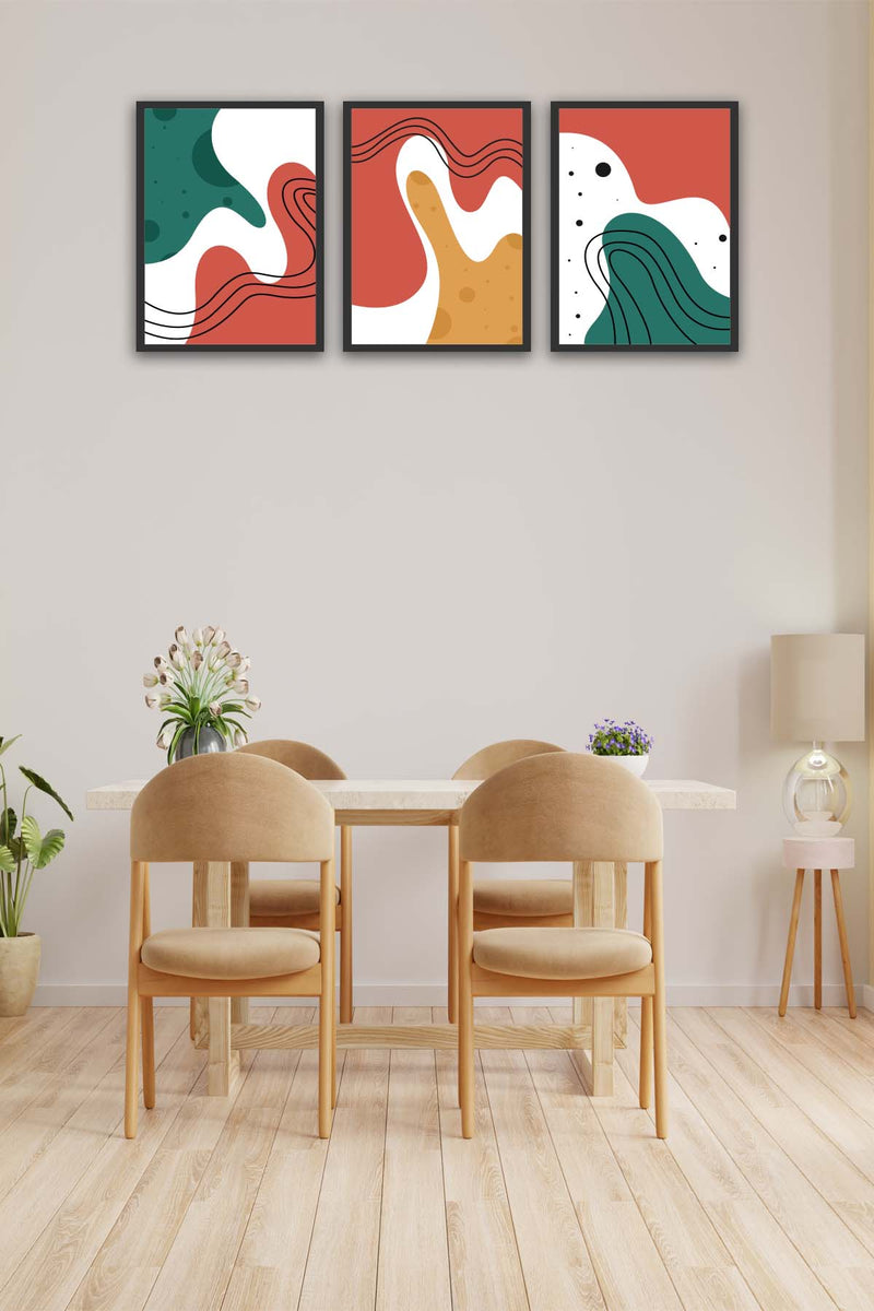 3 Parça Renkli Modern Tarzda Siyah Çerçeve Görünümlü Uv Baskı Mdf Tablo Seti Bonvagon