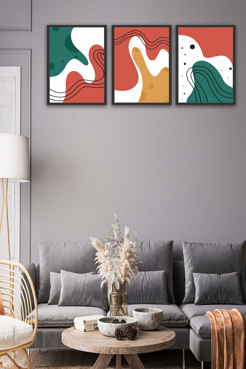 3 Parça Renkli Modern Tarzda Siyah Çerçeve Görünümlü Uv Baskı Mdf Tablo Seti Bonvagon