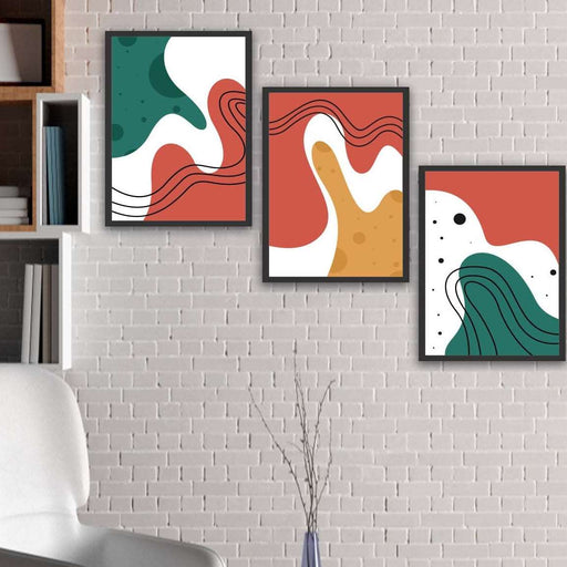 3 Parça Renkli Modern Tarzda Siyah Çerçeve Görünümlü Uv Baskı Mdf Tablo Seti Bonvagon