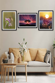 3 Parça Sanatsal Manzara Tarzında Siyah Çerçeve Görünümlü Mdf Tablo Seti Bonvagon