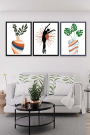 3 Parça Sanatsal Siyah Çerçeve Görünümlü Uv Baskı Ahşap Tablo Seti Bonvagon