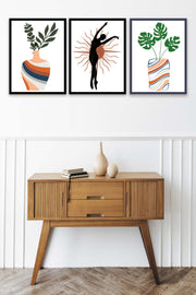 3 Parça Sanatsal Siyah Çerçeve Görünümlü Uv Baskı Ahşap Tablo Seti Bonvagon