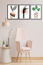 3 Parça Sanatsal Siyah Çerçeve Görünümlü Uv Baskı Ahşap Tablo Seti Bonvagon