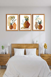 3 Parça Sanatsal Suluboya Bohem Tarzda (Ahşap Çerçeve Görünümlü) Uv Baskı Mdf Tablo Seti Bonvagon