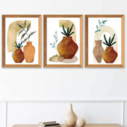 3 Parça Sanatsal Suluboya Bohem Tarzda (Ahşap Çerçeve Görünümlü) Uv Baskı Mdf Tablo Seti Bonvagon