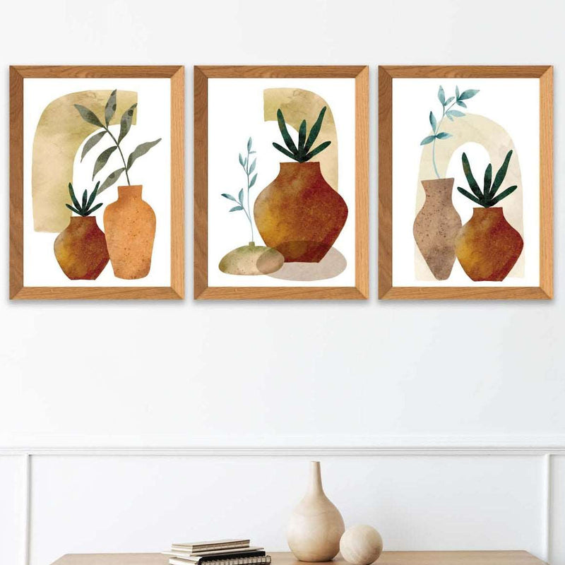 3 Parça Sanatsal Suluboya Bohem Tarzda (Ahşap Çerçeve Görünümlü) Uv Baskı Mdf Tablo Seti Bonvagon