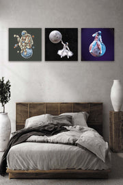 3 Parça Uzay Temalı Mdf Ahşap Tablo Seti Bonvagon