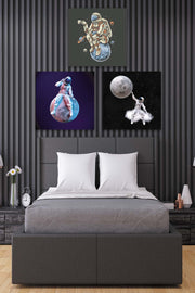 3 Parça Uzay Temalı Mdf Ahşap Tablo Seti Bonvagon