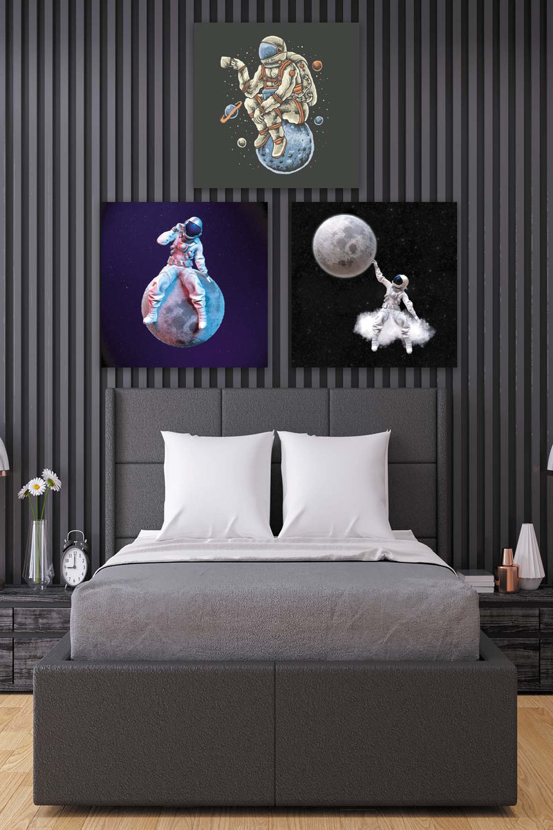 3 Parça Uzay Temalı Mdf Ahşap Tablo Seti Bonvagon