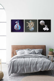 3 Parça Uzay Temalı Mdf Ahşap Tablo Seti Bonvagon