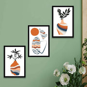 3 Parça Vazo Bohem Tarzında Siyah Çerçeve Görünümlü Dijital Baskı Tablo Seti Bonvagon