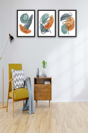 3 Parça Watercolur Tarzda Sanatsal Siyah Çerçeve Görünümlü Uv Baskı Mdf Tablo Seti Bonvagon