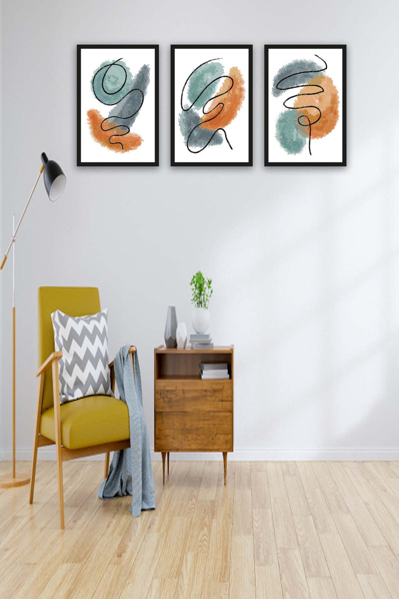 3 Parça Watercolur Tarzda Sanatsal Siyah Çerçeve Görünümlü Uv Baskı Mdf Tablo Seti Bonvagon