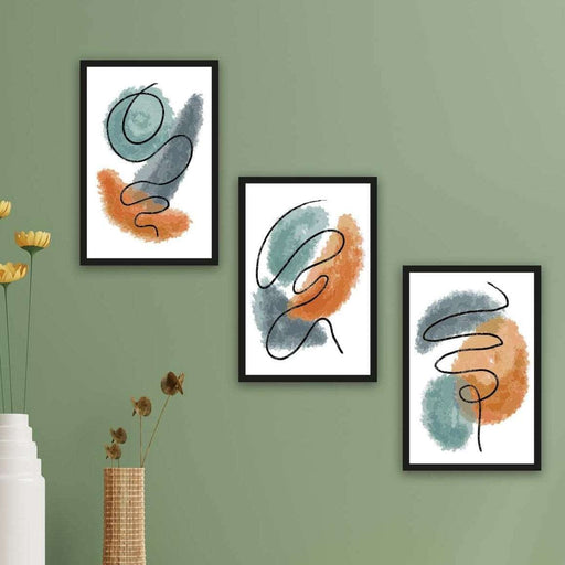 3 Parça Watercolur Tarzda Sanatsal Siyah Çerçeve Görünümlü Uv Baskı Mdf Tablo Seti Bonvagon