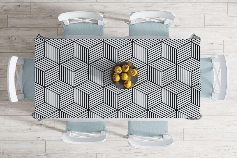 3D Cube Desenli Dijital Baskılı Modern Leke Tutmaz Masa Örtüsü Bonvagon