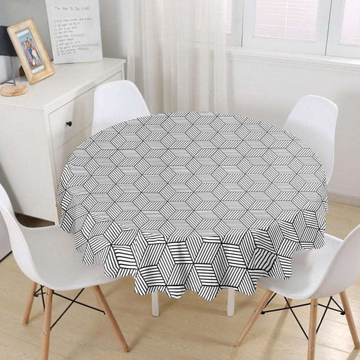3D Cube Desenli Dijital Baskılı Modern Leke Tutmaz Yuvarlak Masa Örtüsü