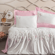 3D Nakışlı Çift Kişilik Saten Nevresim Takımı Jolie Pembe Bonvagon