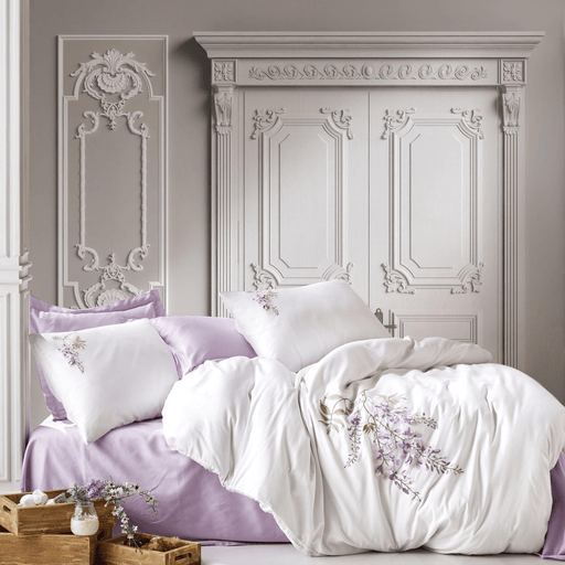 3D Nakışlı Çift Kişilik Saten Nevresim Takımı Mita Lila Bonvagon