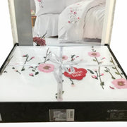 3D Nakışlı Çift Kişilik Saten Nevresim Takımı Perla Beyaz Bonvagon