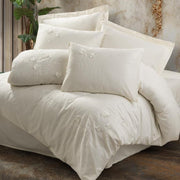 3D Nakışlı Çift Kişilik Saten Nevresim Takımı Pure Ekru 83 Tel 4 Adet Yastık Kılıfı Bonvagon