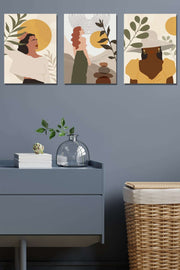 3lü Sanatsal Kadın Portre Ahşap Tablo Seti Bonvagon