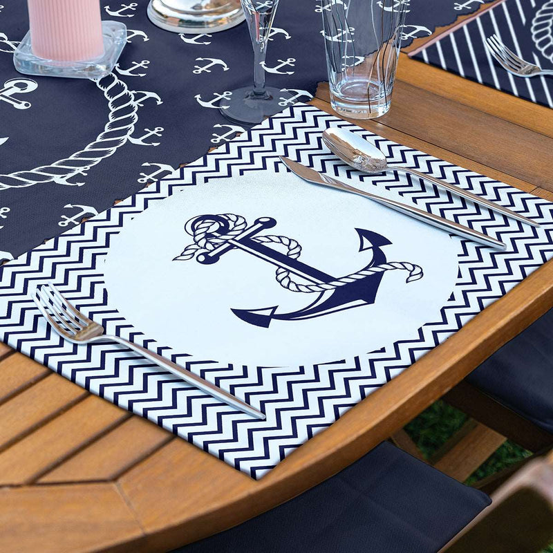 4+1 Lacivert Çapa Motifli Amerikan Servis & Runner Seti Bonvagon