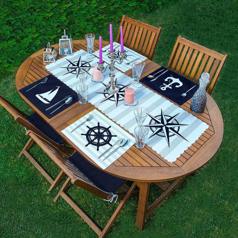 4+1 Lacivert Denizci Motifli Amerikan Servis & Runner Seti Bonvagon