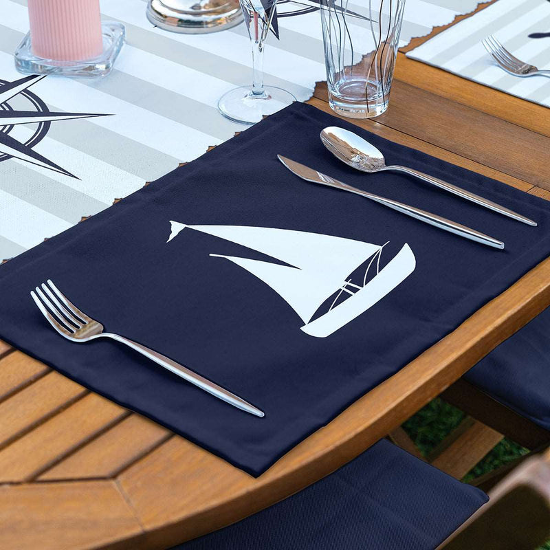 4+1 Lacivert Denizci Motifli Amerikan Servis & Runner Seti Bonvagon