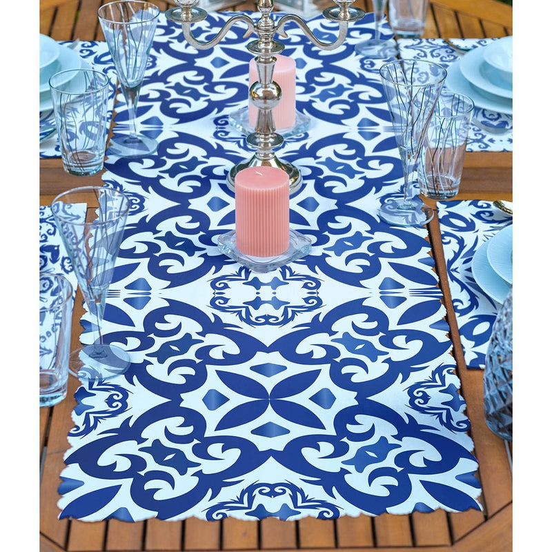 4+1 Mavi Çini Sanat Tasarımlı Amerikan Servis & Runner Seti Bonvagon