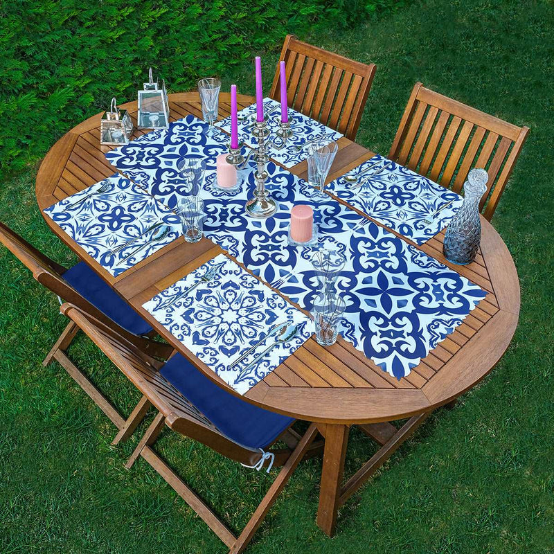 4+1 Mavi Çini Sanat Tasarımlı Amerikan Servis & Runner Seti Bonvagon