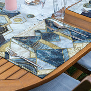 4+1 Mermer Zemin Geometrik Altıgen Tasarımlı Amerikan Servis & Runner Seti Bonvagon