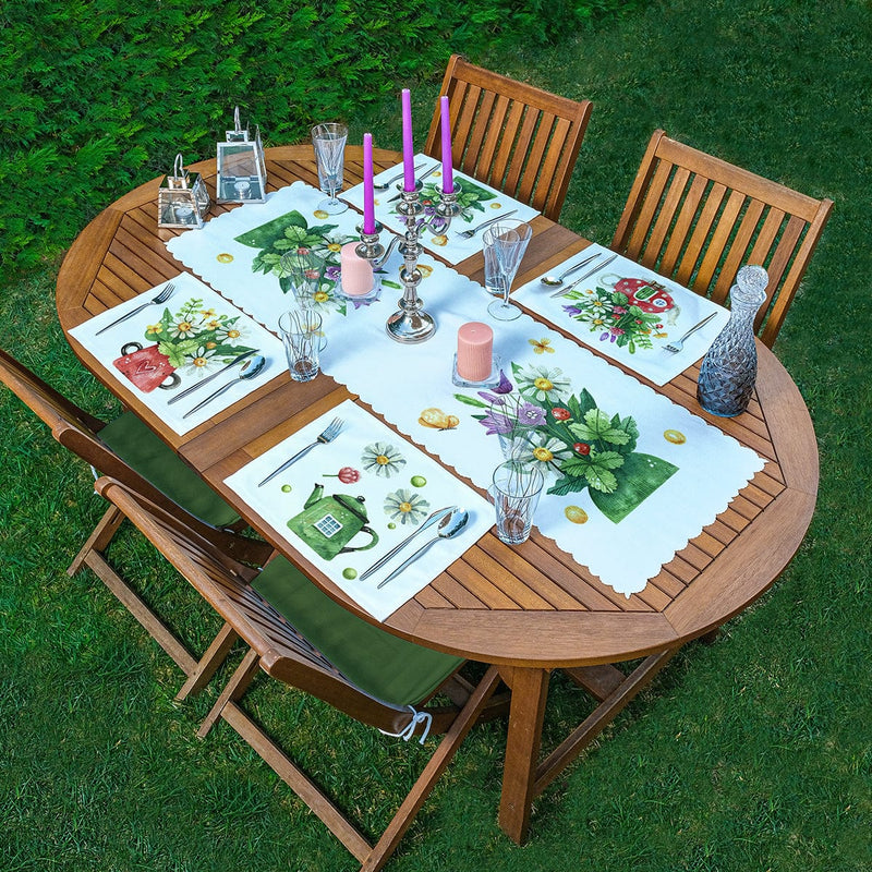 4+1 Rengarenk Sevimli Saksılar İçinde Çiçek Tasarımlı Amerikan Servis & Runner Seti Bonvagon