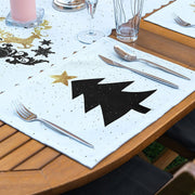 4+1 Siyah Beyaz Gold Detaylı Mery Christmas Temalı Amerikan Servis & Runner Seti Bonvagon