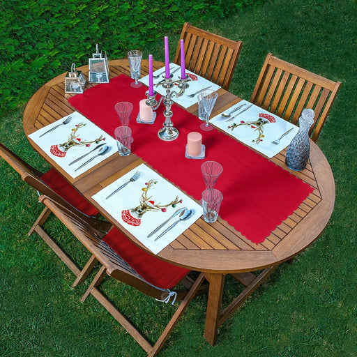 4+1 Yılbaşı Kırmızı & Geyik Tasarımlı Amerikan Servis & Runner Seti Bonvagon