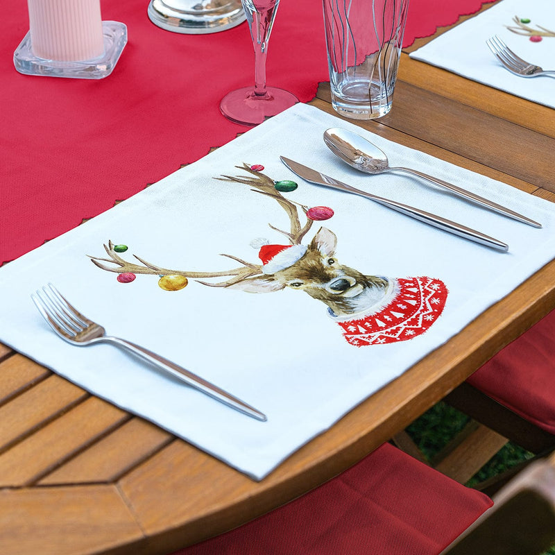 4+1 Yılbaşı Kırmızı & Geyik Tasarımlı Amerikan Servis & Runner Seti Bonvagon