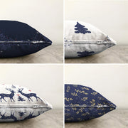 4'lü Lacivert Yılbaşı Temalı Dijital Baskılı Modern Şönil Kırlent Kılıfı Seti Bonvagon