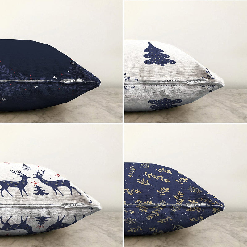 4'lü Lacivert Yılbaşı Temalı Dijital Baskılı Modern Şönil Kırlent Kılıfı Seti Bonvagon