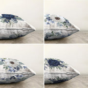 4'lü Mavi Beyaz Gül Tasarımlı Dijital Baskılı Modern Şönil Kırlent Kılıfı Seti Bonvagon