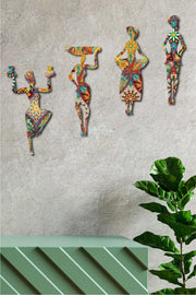 4 Parça Afrikalı Kadın Etnik Desenler Dijital Baskı Mdf Ahşap Tablo Seti Bonvagon