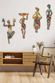 4 Parça Afrikalı Kadın Etnik Desenler Dijital Baskı Mdf Ahşap Tablo Seti Bonvagon