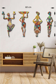 4 Parça Afrikalı Kadın Etnik Desenler Dijital Baskı Mdf Ahşap Tablo Seti Bonvagon