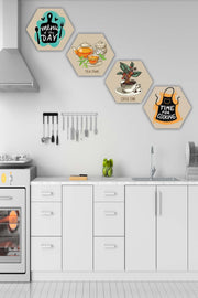 4 Parça Altıgen Mutfak Petek Tasarım Mdf Ahşap Tablo Seti Bonvagon