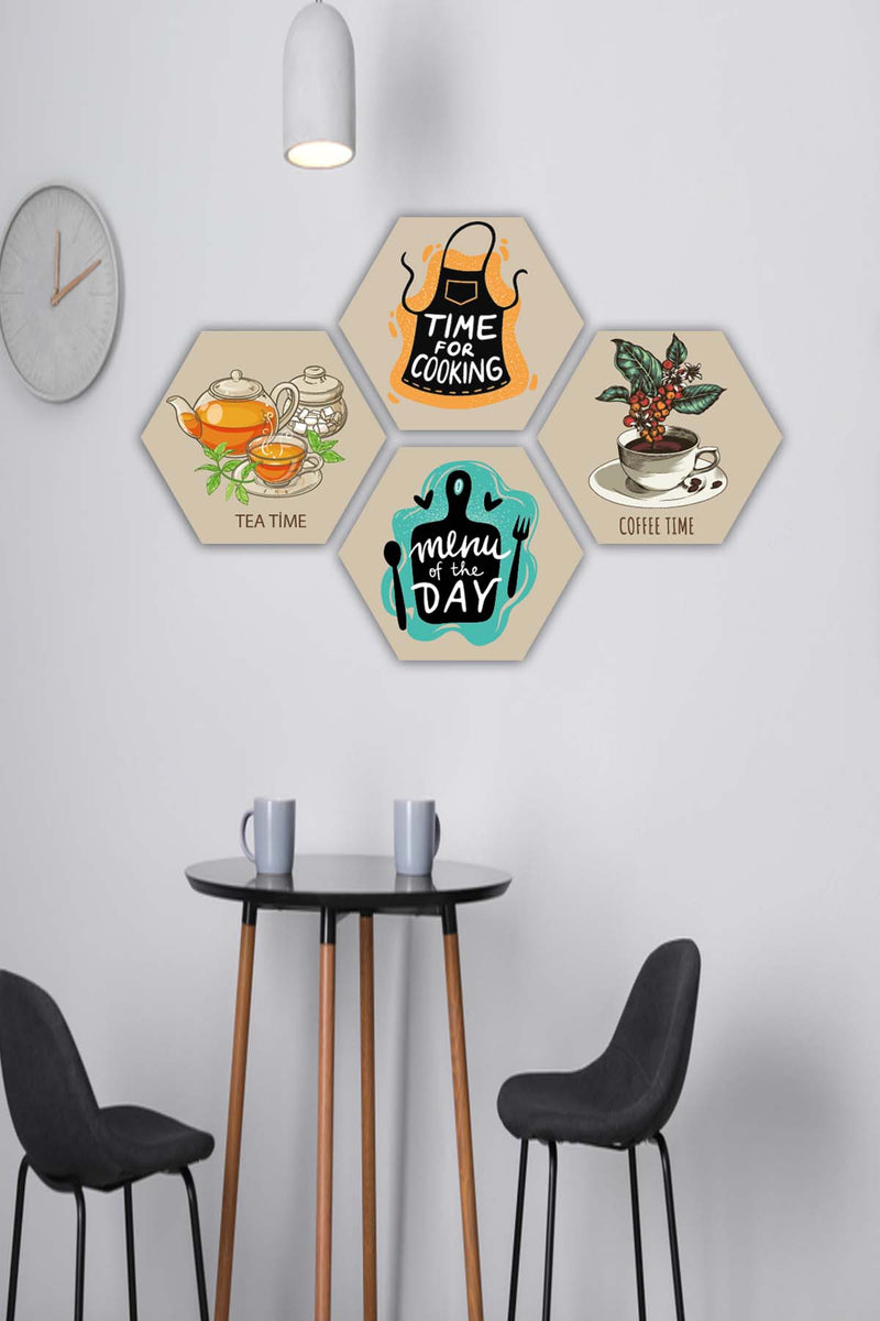 4 Parça Altıgen Mutfak Petek Tasarım Mdf Ahşap Tablo Seti Bonvagon