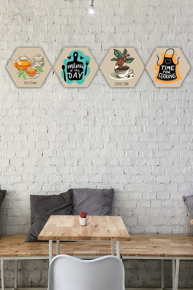 4 Parça Altıgen Mutfak Petek Tasarım Mdf Ahşap Tablo Seti Bonvagon