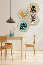 4 Parça Altıgen Mutfak Petek Tasarım Mdf Ahşap Tablo Seti Bonvagon