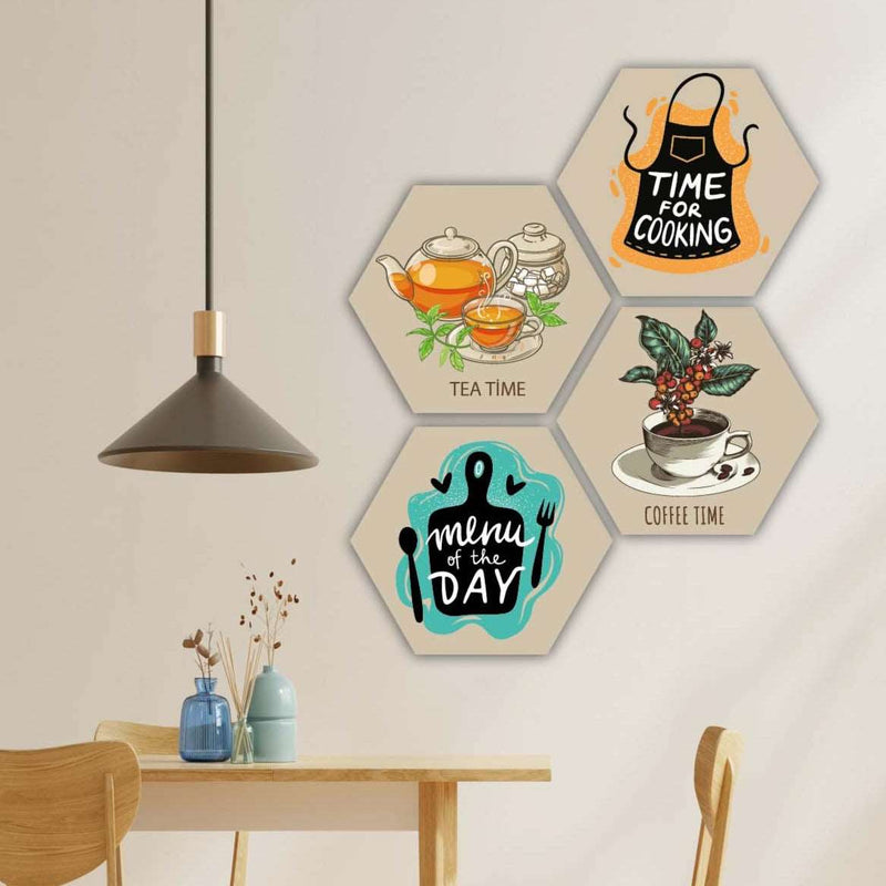 4 Parça Altıgen Mutfak Petek Tasarım Mdf Ahşap Tablo Seti Bonvagon