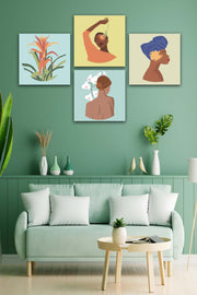 4 Parça Bohem Kadın Uv Baskı Mdf Tablo Seti Bonvagon